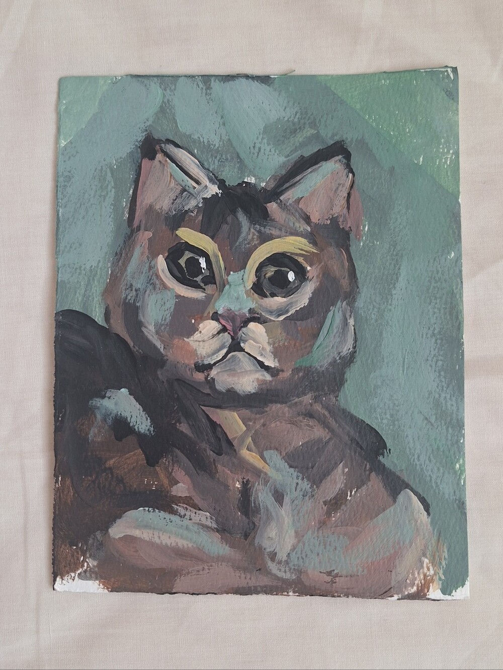 Cat Painting Print On Archival Paper - Pop Art Cat 9x12 - Picture 1 of 1